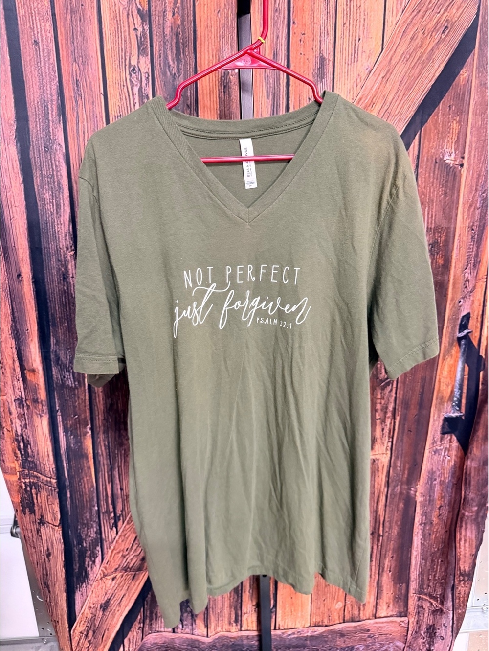 Bella+Canvas Olive Green V-Neck T-Shirt Size 2XL with Inspirational Quote